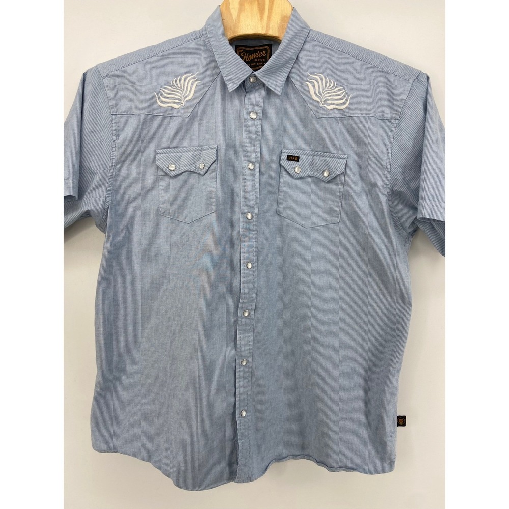 Howler Brothers Shirt Mens 2XL Blue Crosscut Deluxe Stripe Pearl Snap Seagrass